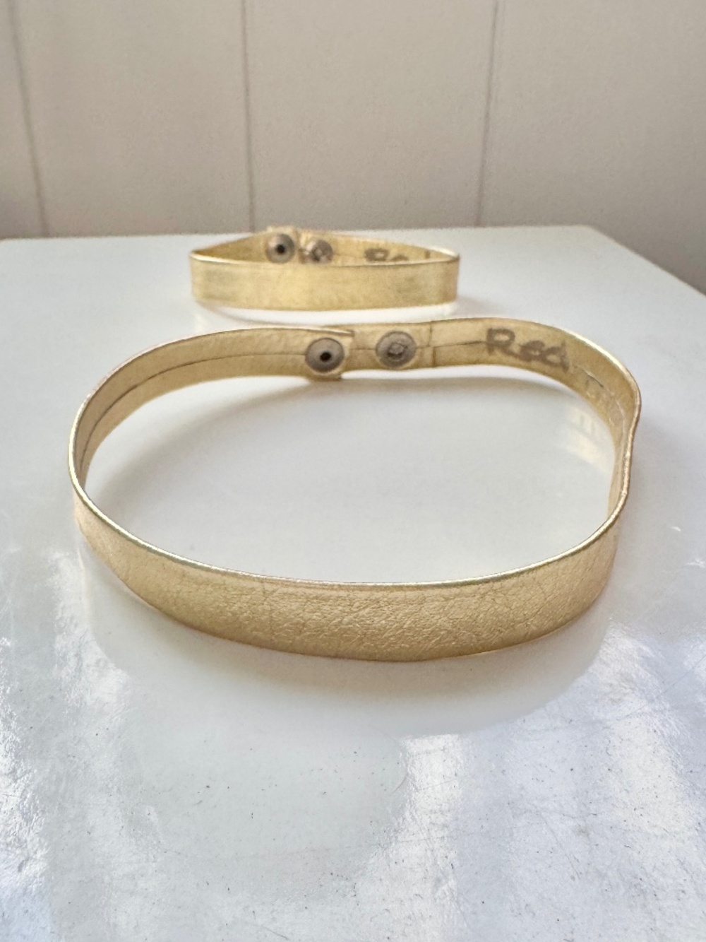 Red Monkey Designs vintage gold Lame leather choker necklace & cuff bracelet